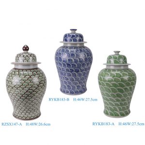 RYKB183/RZSX147 Vintage Chinese Blue Green Glazed Porcelain Ginger Jar Large Fish Scale Ceramic Temple Jar