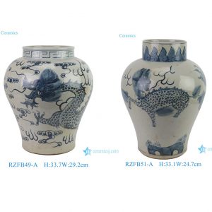 RZFB49-A/RZFB51-A Antique Clay Dragon Qilin Pattern Ceramic Pot Jar Handmade Asian Art Collection Porcelain Vase
