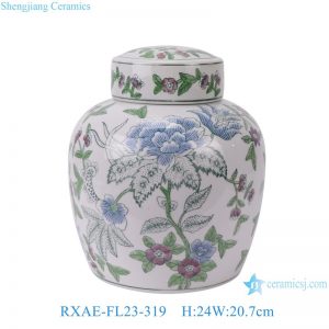 RXAE-FL23-319 Blue and White Colorful Pattern Ceramic Flower Pot Flat Lidded Jar