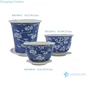 RXCS09-A-B-C Blue and White Plum Flower Pattern Ceramic Bonsai Pot Ceramic indoor Planters
