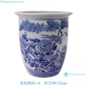 RXDR01-A  Blue and White Peony Flower and Bird Pattern Ceramic Flower Pot Garden Planter