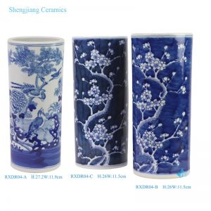 RXDR04-A-B-C Jingdezhen Dark Blue Ice Plum Flower and Bird Pattern Ceramic Umbrella stand Flower Vase
