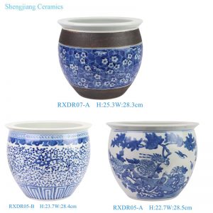RXDR05-A-B/RXDR07-A Antique Blue and White Hand painted flower and bird pattern Ice Plum Ceramic Flower Pot