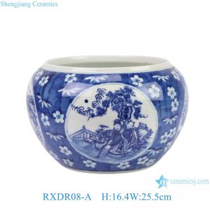RXDR08-A Blue and White Ice Plum open window Character patterns Ceramic Pot Table Vase
