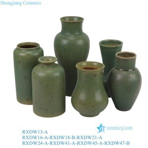 RXDW Antique Style Tea Green Ceramic Tabletop Flower Vase Decoration Small size Vase