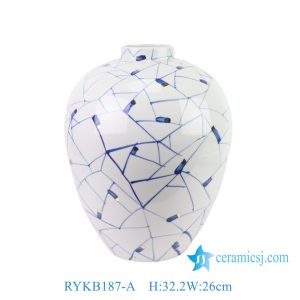 RYKB187-A  New Hand Painted Blue White  Golden Embellishments Geometric Figure Pattern Porcelain Vase