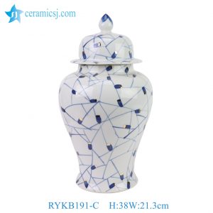 RYKB191-C  New Blue White Golden Embellishments Geometric Pattern Porcelain Temple Jar for Home Decor Hotel Shop Store