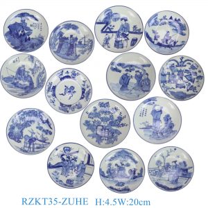 RZKT35 Qing Dynasty Blue and White Porcelain Dinner Plate Chinese Collection Figurines Decorative Ceramic Plate