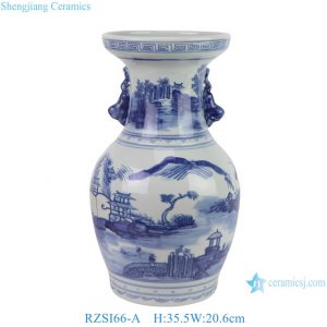 RZSI66-A Blue and White Hand painted Landscape Pattern Small size Ceramic Tabletop Flower Vase Pot
