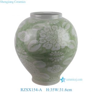 RZSX154-A Green and White Peony Flower Pattern  Ceramic Flower Pot Vase decoration