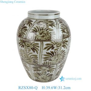 RZSX80-Q Jingdezhen Hongwu Glaze Rustic red Green Leaf Flower Pattern Ceramic Flower Pot