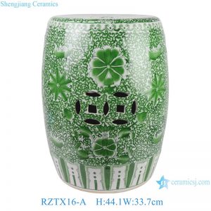 RZTX16-A Green and White Twisted Flower Pattern  Ceramic Stool Home Garden Drum Piler Seat
