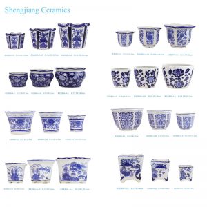 RXEB-series Blue and White Flower Square Hexagonal different shape flower pattern small size ceramic pot sets of three