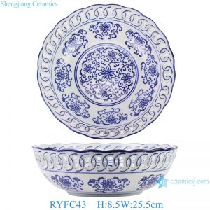 RYFC43 Blue and White Openwork Twisted Branch Design Big Porcelain Fruit Bowl