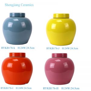 RYKB176-H-I-J-K Solid Color Red Purple Yellow Blue Glaze Flat top Ceramic Lidded Jar