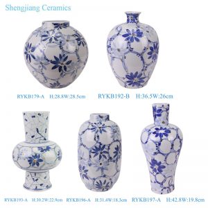 RYKB179/RYKB192-B/RYKB196-A/RYKB197-A  Modern Style Blue and Gold line Floral Leaf Pattern Ceramic Flower Vase for Home decoration