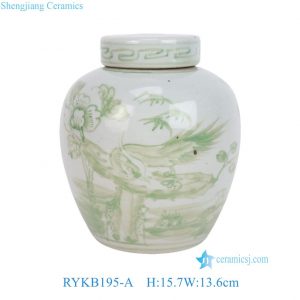 RYKB195-A  Green and White Flower Bird Pattern Small size Ceramic Jar Pot  Table Lamp Base