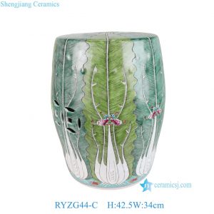 RYZG44-C Antique Green White Hand Painted Bok Choy Cabbage Pattern Porcelain Stool for Home Decoration or Hotel Garden