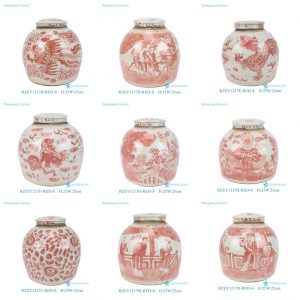 RZEY1217 Red and White Hand-Painted Ceramic Jar Ming Style Lidded Urns & Jar