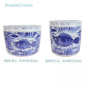 RZPI117-A / RZPI118-A Jingdezhen Blue and White Fish Scale Pattern Small size Ceramic Pot Porcelain Tabletop Vase
