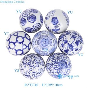 RZTO10-Y Chinoiserie Decorative Porcelain Balls 10cm Blue and White Orbs for Christmas Table Bowl Decor