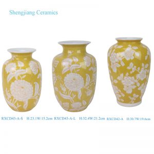 RXCD42 / RXCD43 Yellow and White Leaf Flower Pattern Winter Melon Bottle Ceramic Vase