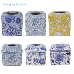 RXCD51/RXCD52-A-B-C-D  Blue Yellow and White leaf pattern Lace Paper Square Ceramic Tissue Box