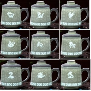 RXEG07-A-L Twelve Zodiac Animals Carved White color Jingdezhen Ceramic Exquisite Cup Mug