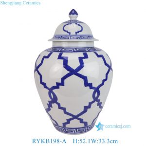 RYKB198-A Blue and White Geometric Line Pattern Jingdezhen Porcelain Ginger Jars Ceramic Pot