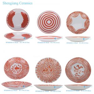 RYKB202-10inch/12inch/18inch Red and White Flower Dot Line Pattern Ceramic Big Plate Tablewares Dinnerwares