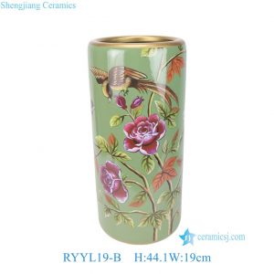 RYYL19-B Green Color Glazed flower pattern straight tube Ceramic Umbrella Pot Vase
