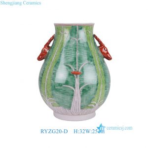 RYZG20-D Jingdezhen Bok Choy Porcelain Handpainted Green pink  Butterfly Cabbage Ceramic Flower Vase