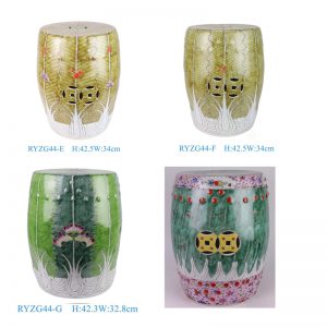 RYZG44-E-F-G-H Yellow and Green Bok Choy Cabbage Pattern Pink Butterfly Ceramic Drum Stool Home seat decoration