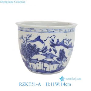 RZKT51 Blue-and-white Wisteria and Landscape Flower Bird Pattern Ceramic Flower Vase Pot