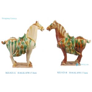 RZLN23-A/B Chinese Antique Style Walking Horse Handcrafted Tang Sancai Ceramic Art Collectible Display Horse Sculpture