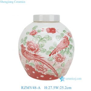 RZMV48-A New Exclusive Red Green Porcelain Ginger Jar for Home Decor Hotel Villa Wedding