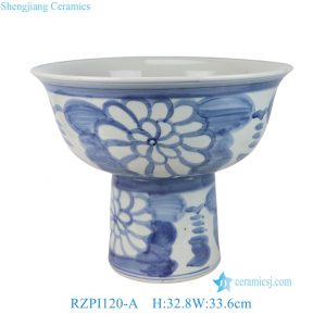 RZPI120-A Blue White Folk Hand Painted Sunflower Pattern High Foot Porcelain Flower Pots