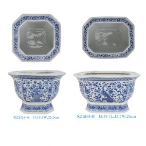 RZSI68-A-B Jingdezhen Blue and White Flower Birds Pattern Ceramic Square Flower Pots