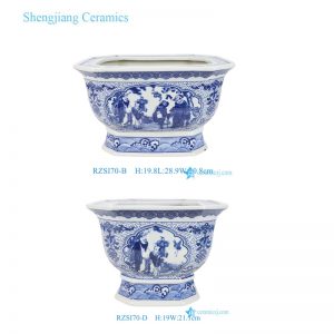 RZSI70-B-D Blue and white open windows Chinese Traditional Ancestors rectangular Ceramic octagonal flower pot