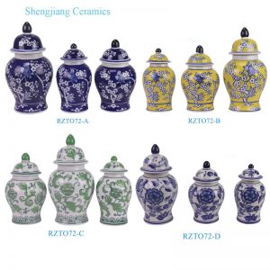 RZTO72-A-B-C-D-E Blue Yellow Green and White Ceramic Flower Vase Small size Lidded Jar