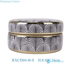 RXCD04-B-S Small Size Black Ginkgo Leaf Pattern Gold-plated Ceramic Flat Box for Baubles