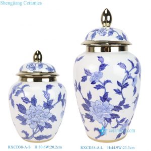 RXCD38-A-L-S Wholesale Popular Blue White Peony Flower Motif Golden Edge Porcelain Home Decor