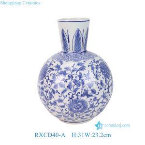 RXCD40-A Wholesale Popular Blue White Flower Motif Ceramic Celestial Globe Bottle Vase for Modern Home