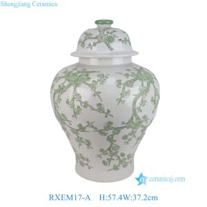 RXEM17-A Beautiful New Medium Green and White Floral Blossom Motif Porcelain General Jar for Home Decoration