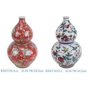 RXET10-A-G-L Popular Colorful Doucai Flower Pattern Gourd-Shape Big Porcelain Vase for Home Decoration Living Room Wedding