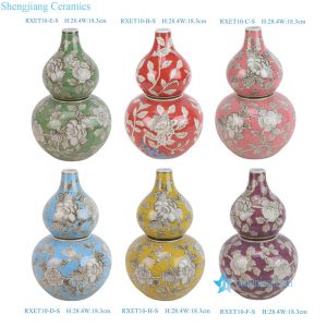RXET10-ABCDEF-S Beautiful White Flower Pattern Gourd-Shape Porcelain Vase for Home Decoration Living Room Wedding