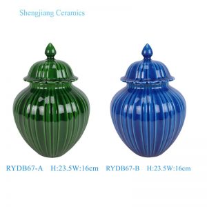 RYDB67-A-B Green Dark Blue Melon Pattern Porcelain General Jar Decorative Pot Urn
