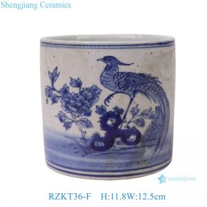 RZKT36-F  Blue and White Flower Bird Pattern Ceramic Pen Holder Tabletop small size Ceramic Vase
