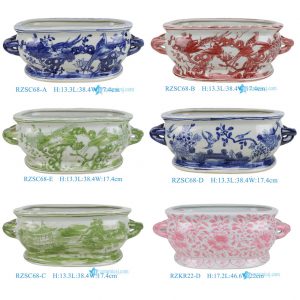 RZSC68-A-B-C-D-E New Small Hand Painted Ellipse Shape Garden Flower Pot with Two Handles