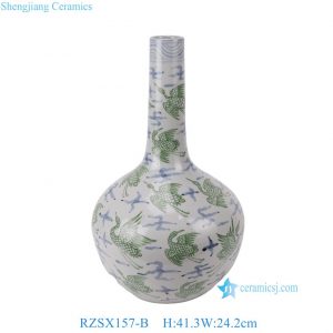 RZSX157-B Jingdezhen Hand Painted Green and White Gall-bladder Shape Long Neck Porcelain Vase for Home Decor Living Room